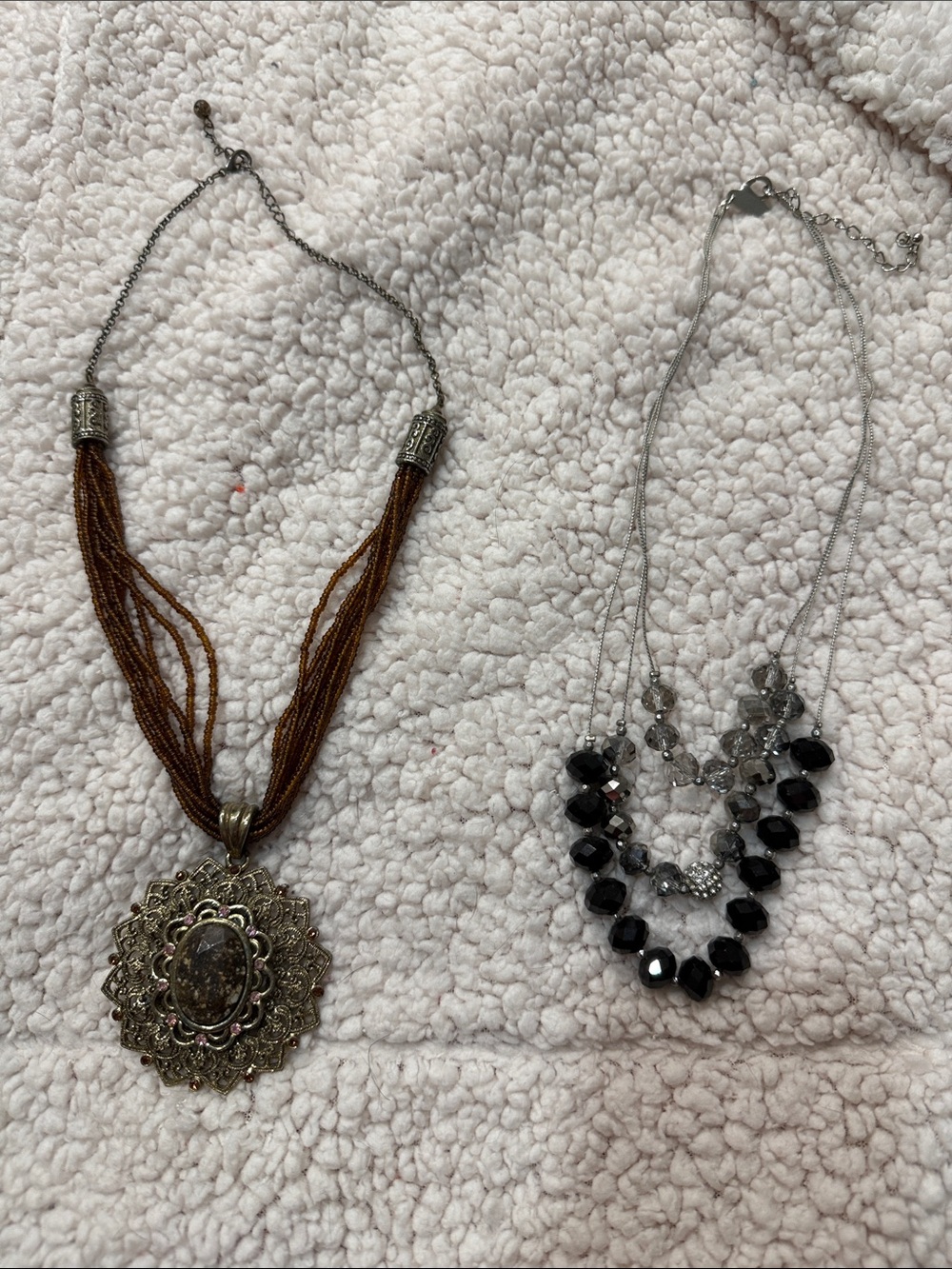 Brown Beaded Multi-Strand Pendant Necklace - Women Jewelry